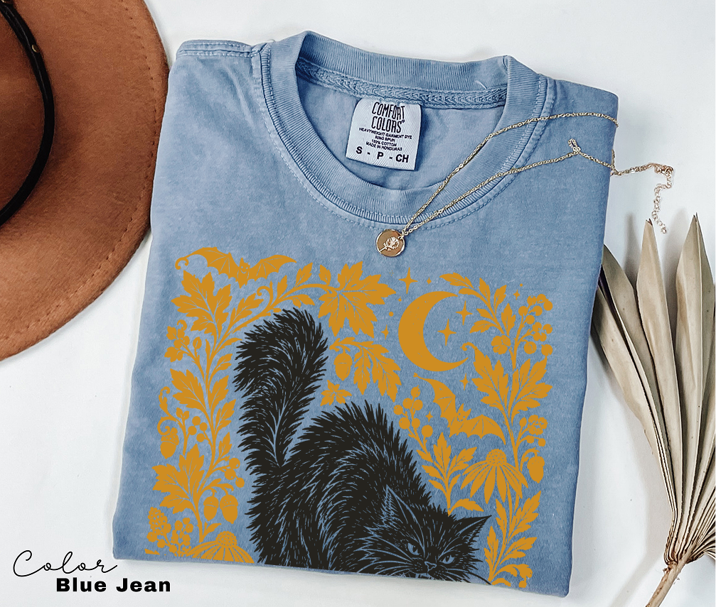 Black Cat Halloween Shirt, Witchy Graphic Tee, Fall Pumpkin T-Shirt, Vintage Spooky Season