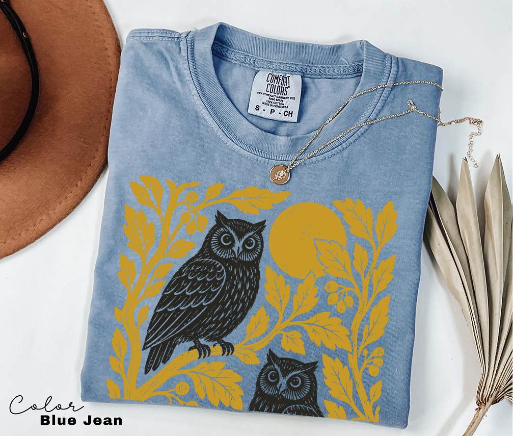 Vintage Owl T-Shirt, Owl Nature Graphic Tee, Botanical Shirt, Comfort Colors Tee