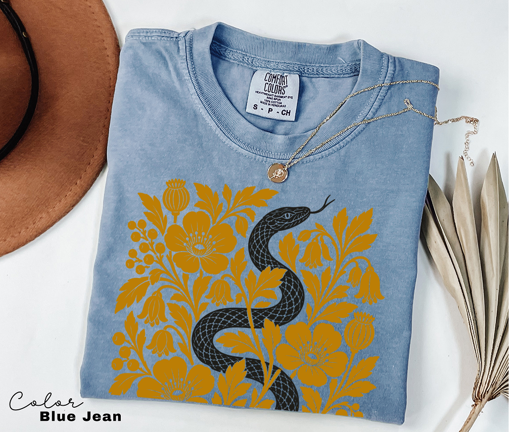 Retro Snake Floral T-Shirt, Botanical Vintage Tee, Comfort Colors Tee, Boho Cottagecore