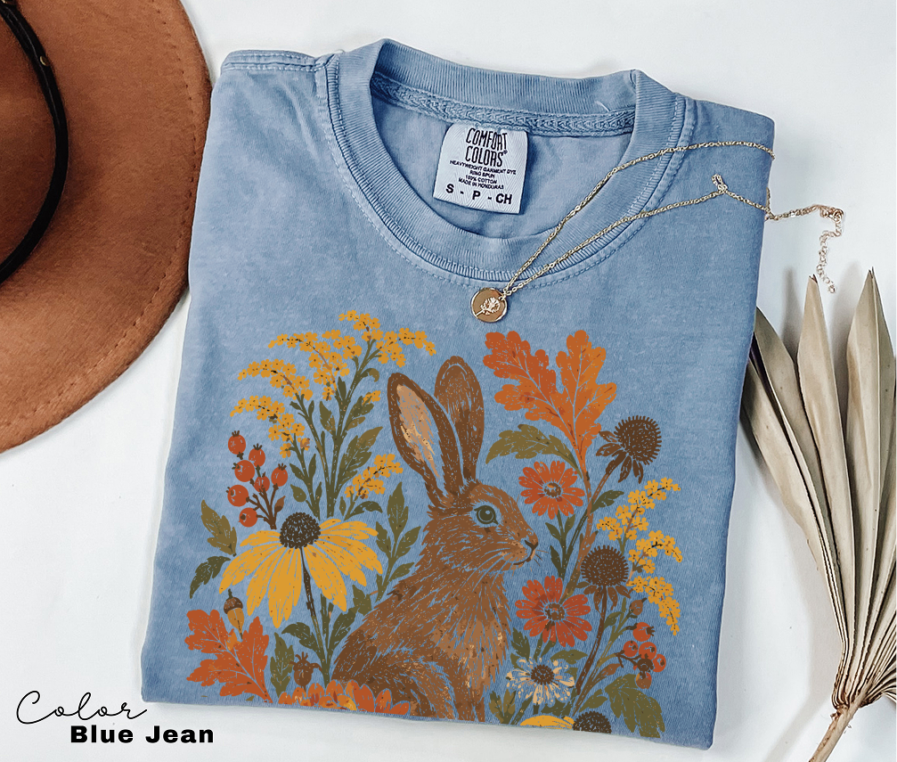 Vintage Rabbit Floral Shirt, Flower Fall Tee