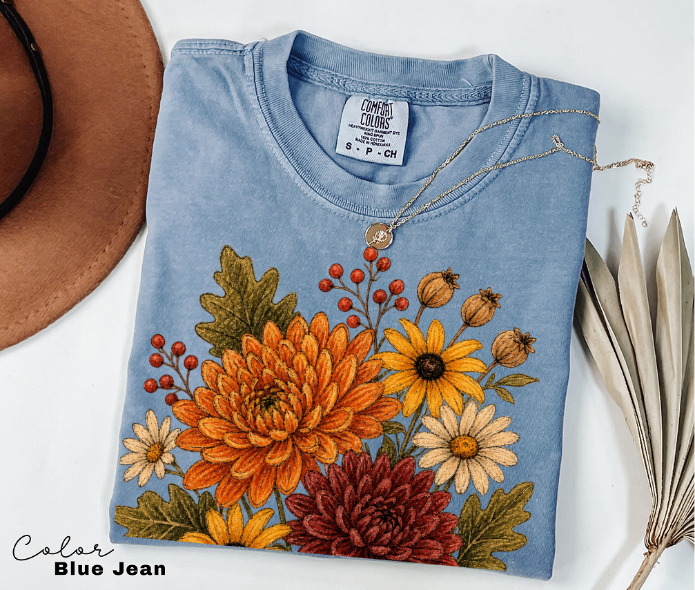 Fall Floral Shirt, Botanical Graphic Tee, Vintage Autumn Flower T-Shirt