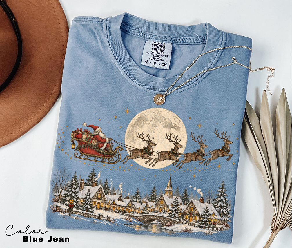 Vintage Christmas Shirt, Santa and Reindeer Tee, Comfort Colors Tee