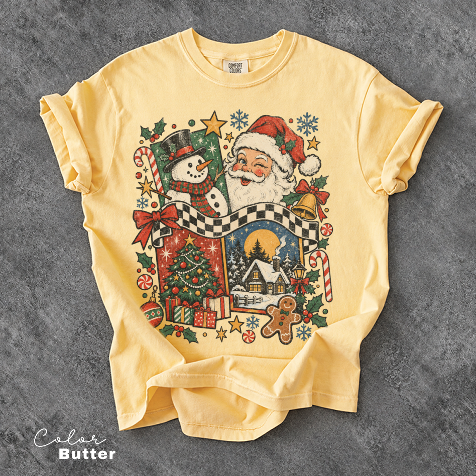 Christmas Vintage Shirt, Retro Santa Claus Snowman Shirt, Comfort Colors Tee