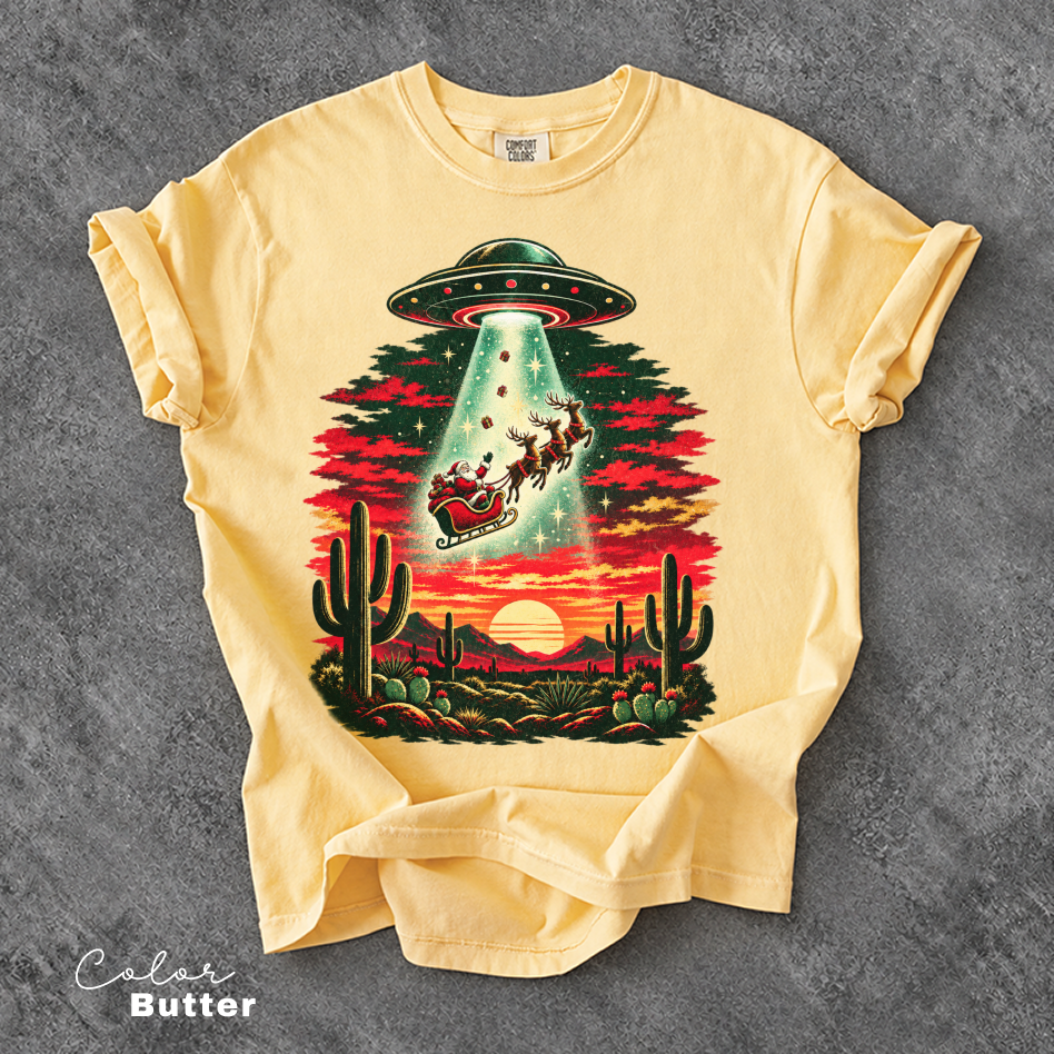 Santa UFO Christmas Shirt, Vintage Christmas Tee, Funny Christmas Tee