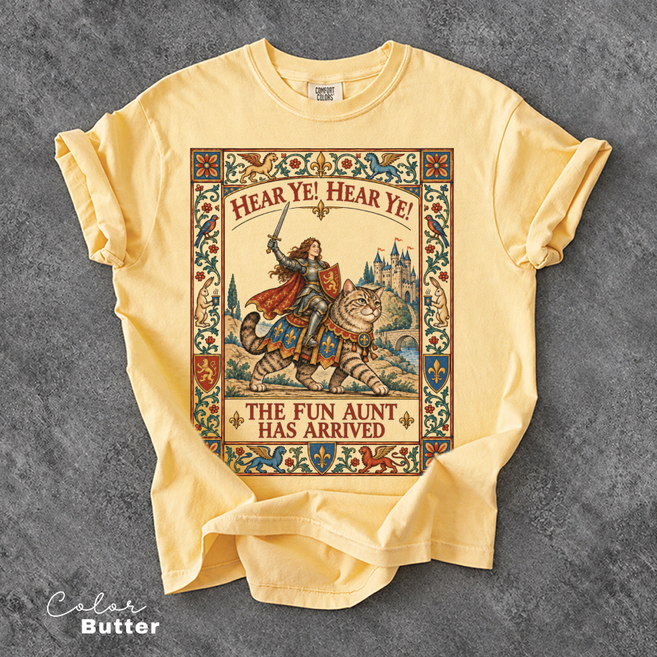 Funny Aunt Shirt, Medieval Knight With Cat Graphic Tee, Fantasy Meme Shirt