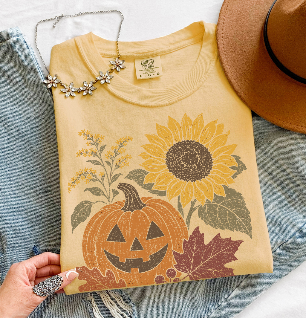 Halloween Pumpkin T-Shirt, Jack O Lantern Fall Shirt, Boho Comfort Colors Tee