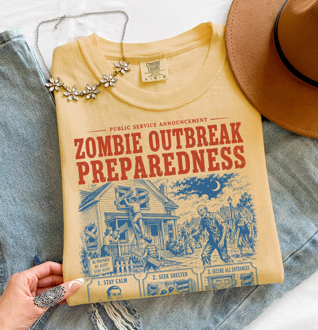 Zombie Outbreak Preparedness T-Shirt, Fake Halloween Public Service Announcement, Retro Halloween