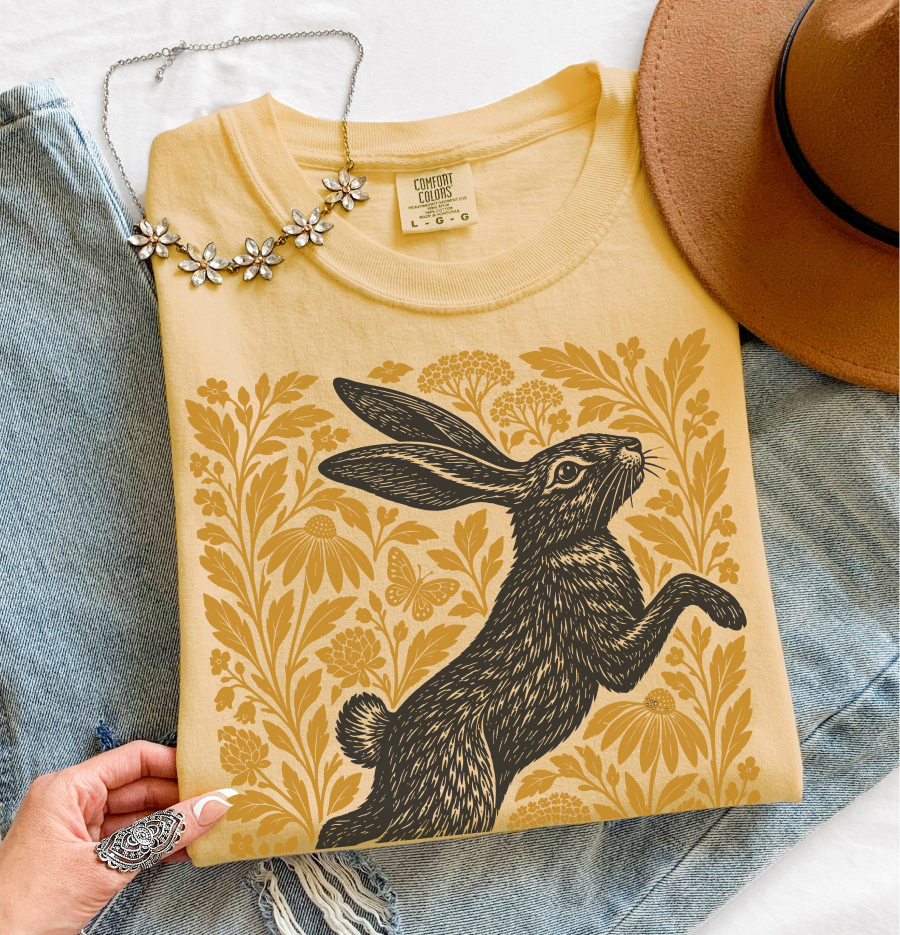 Vintage Rabbit Floral Shirt, Floral Animal Tee, Comfort Colors Tee