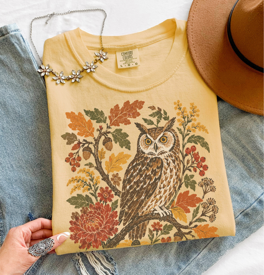 Vintage Owl T-Shirt, Fall Nature Graphic Tee