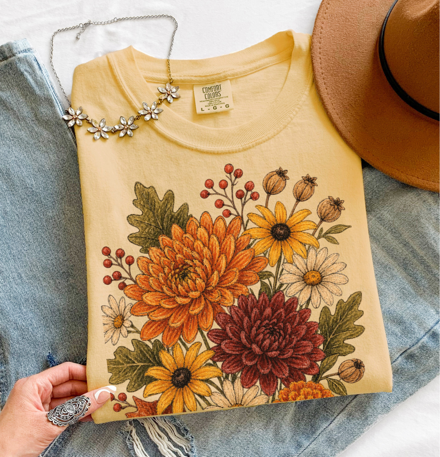 Fall Floral Shirt, Botanical Graphic Tee, Vintage Autumn Flower T-Shirt
