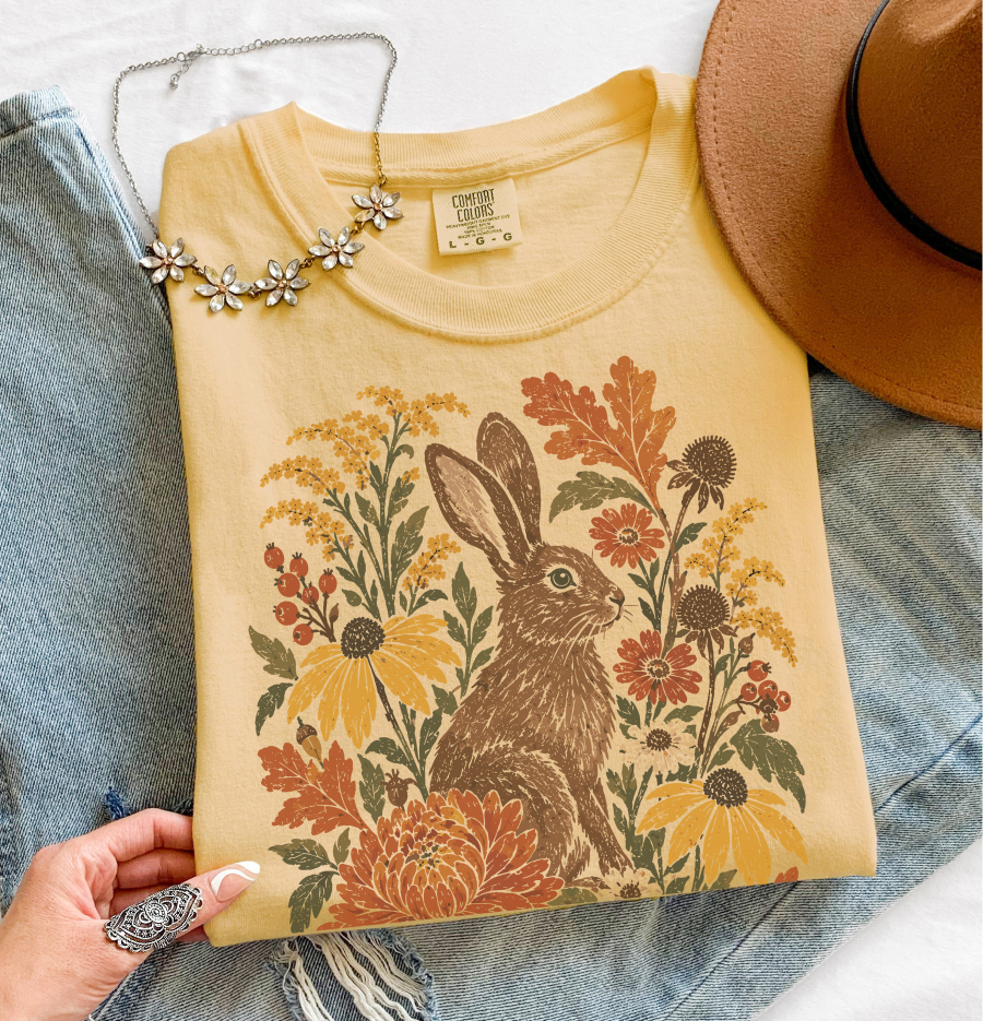 Vintage Rabbit Floral Shirt, Flower Fall Tee