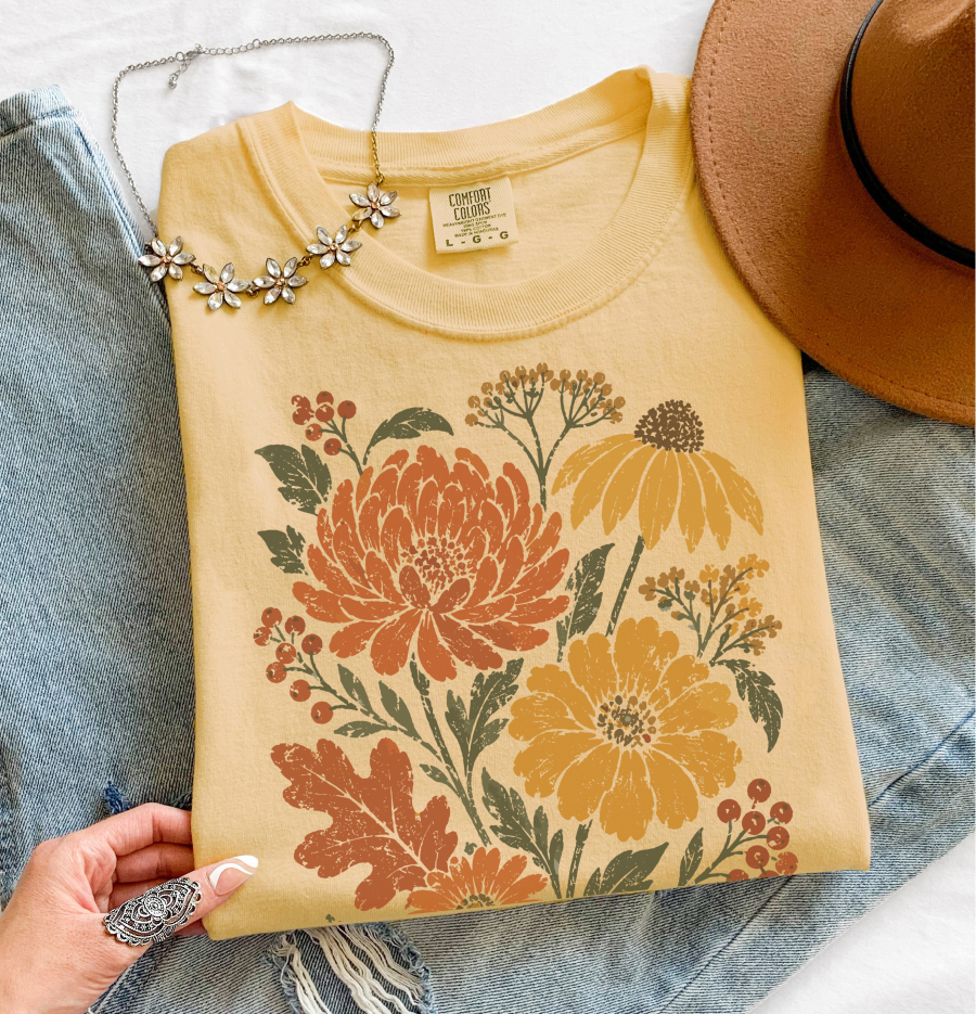 Fall Floral Tee, Vintage Botanical Shirt