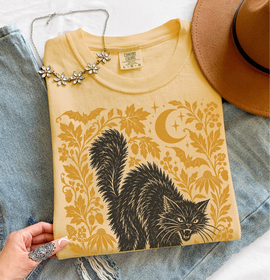 Black Cat Halloween Shirt, Witchy Graphic Tee, Fall Pumpkin T-Shirt, Vintage Spooky Season