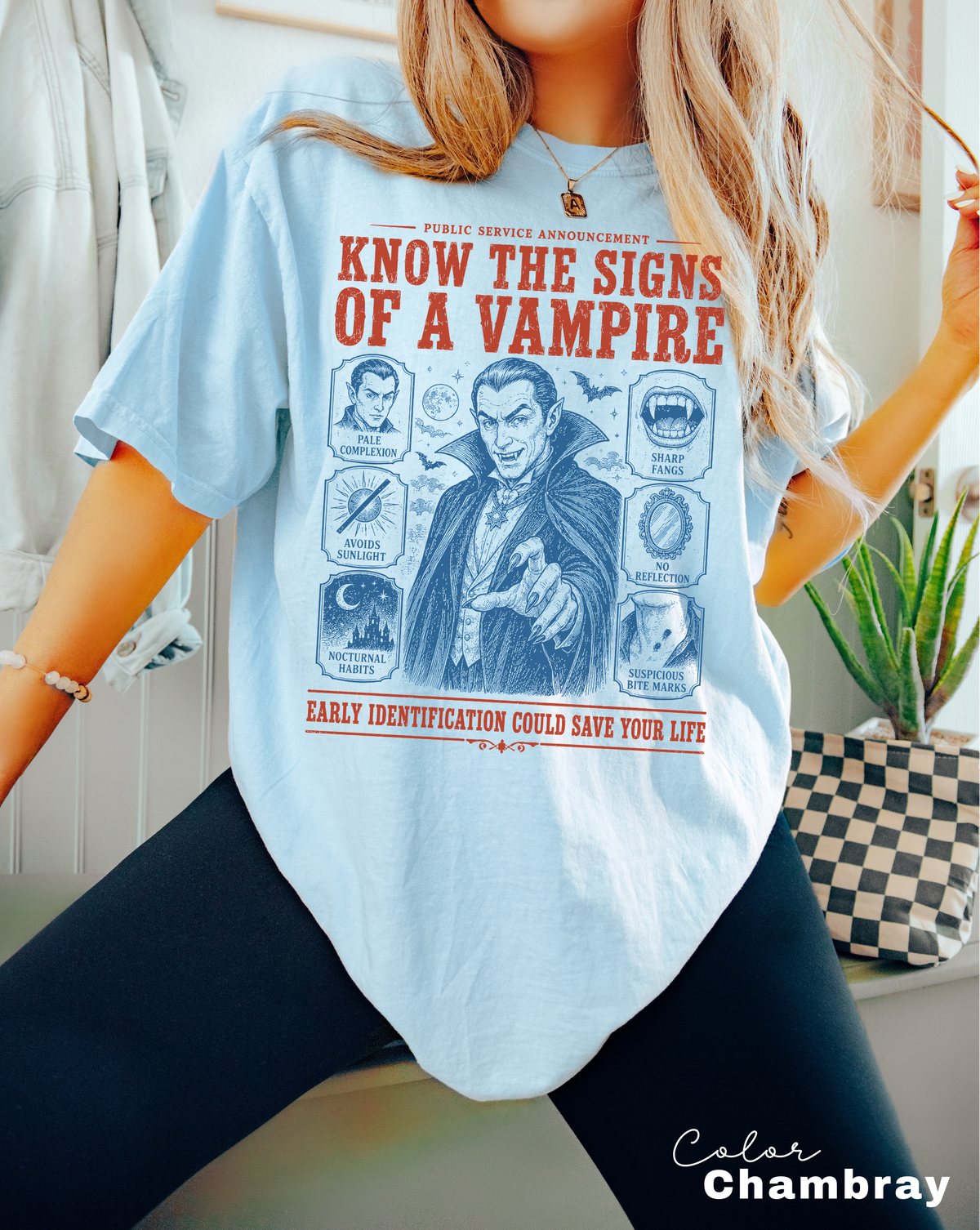How to Spot a Vampire Halloween Shirt, Fake Halloween Public Service Announcement