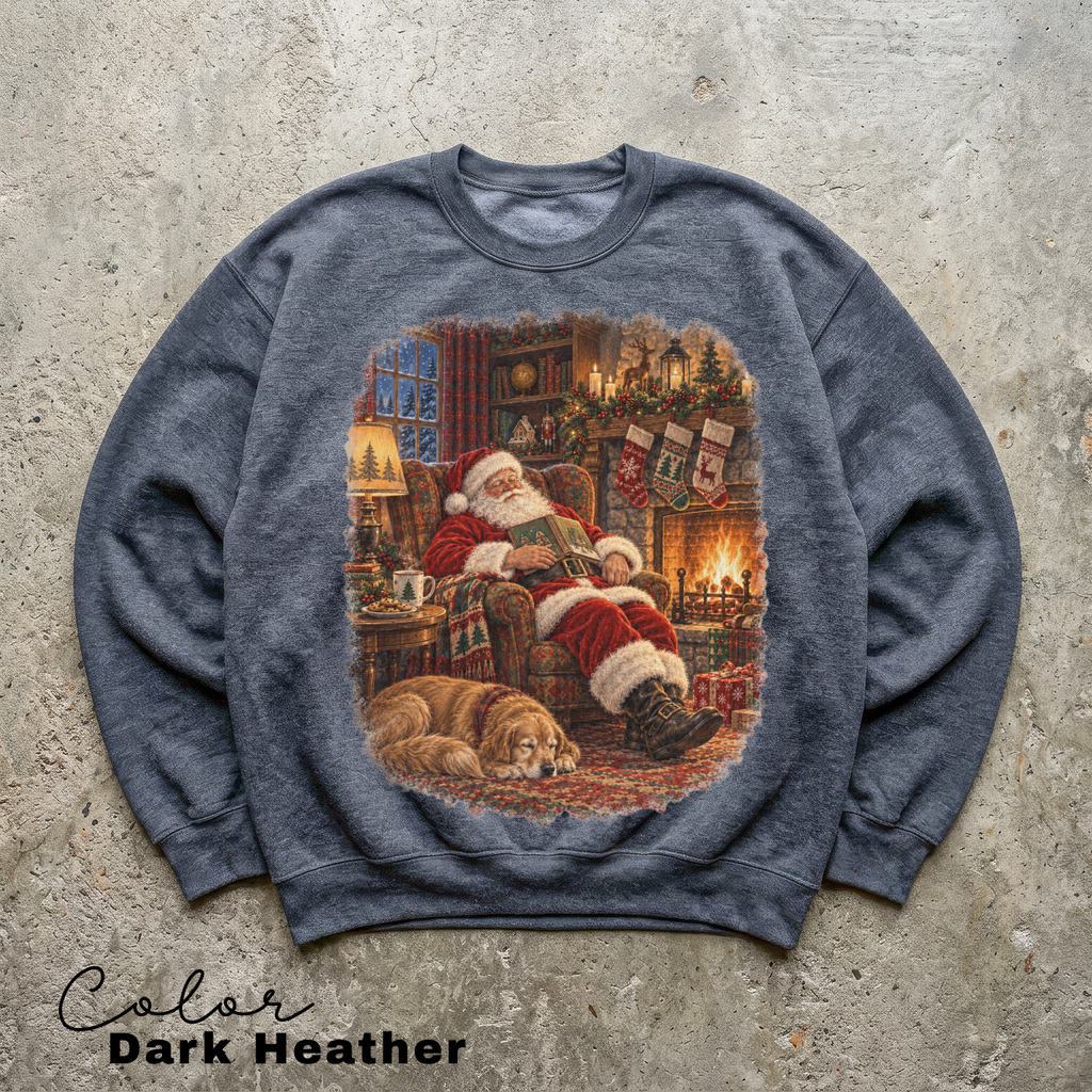 Vintage 90s Santa Sweatshirt, Retro Christmas Crewneck, Reading, Book Lover