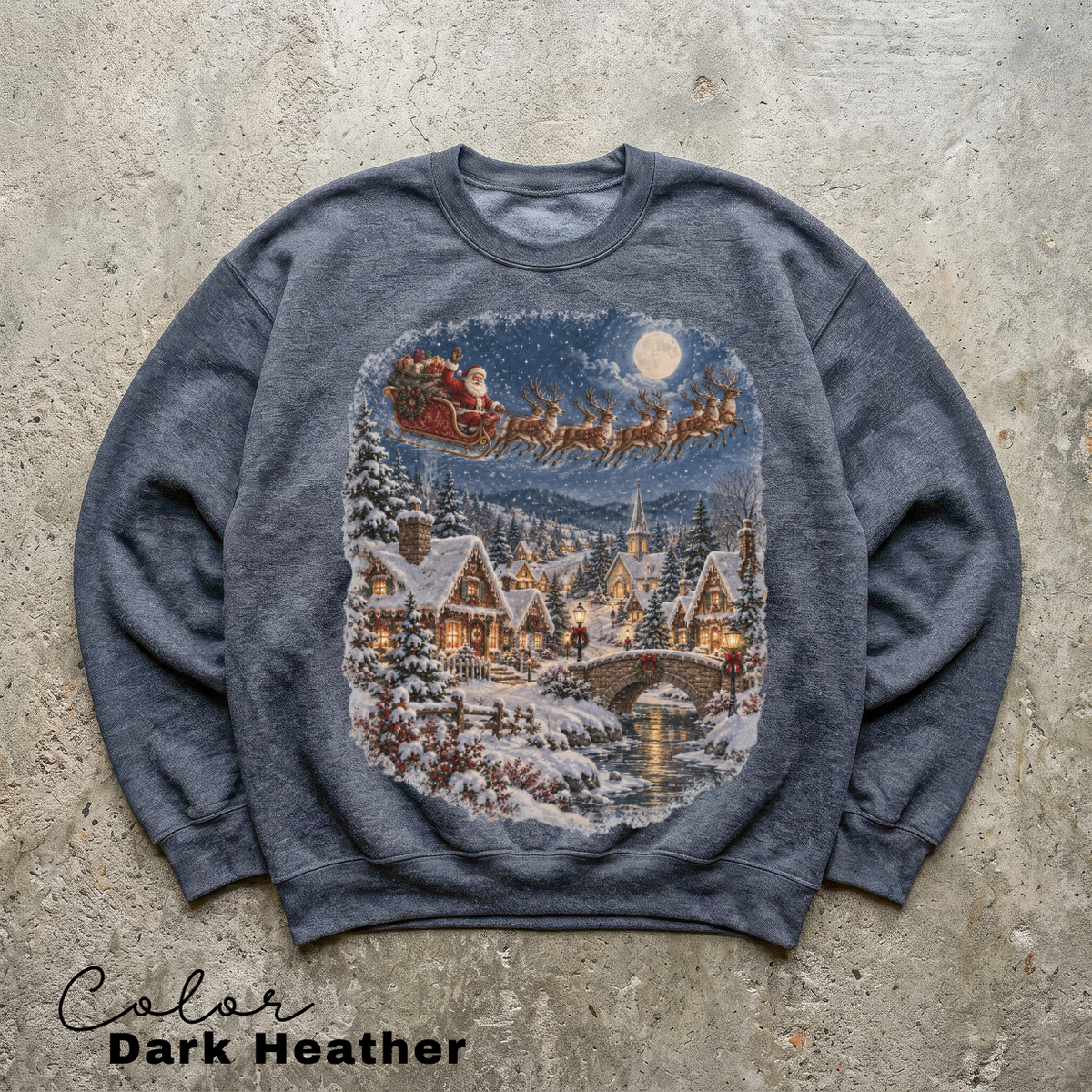 Retro Santa Sweatshirt, Vintage 90s Christmas Crewneck, Retro Holiday, Santa and Reindeer Winter Scene