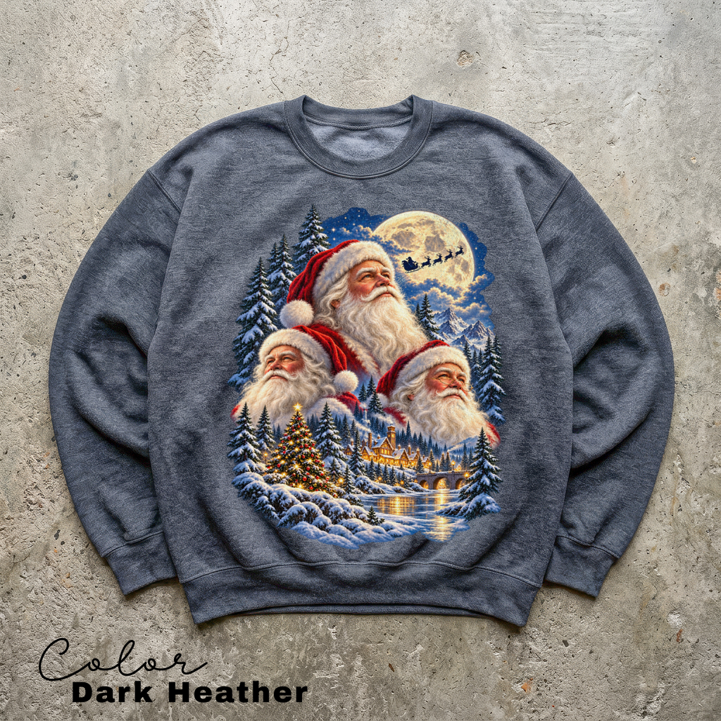 Santa Christmas 90s Sweatshirt, Vintage Christmas Pullover, Santa Claus Face, Moon