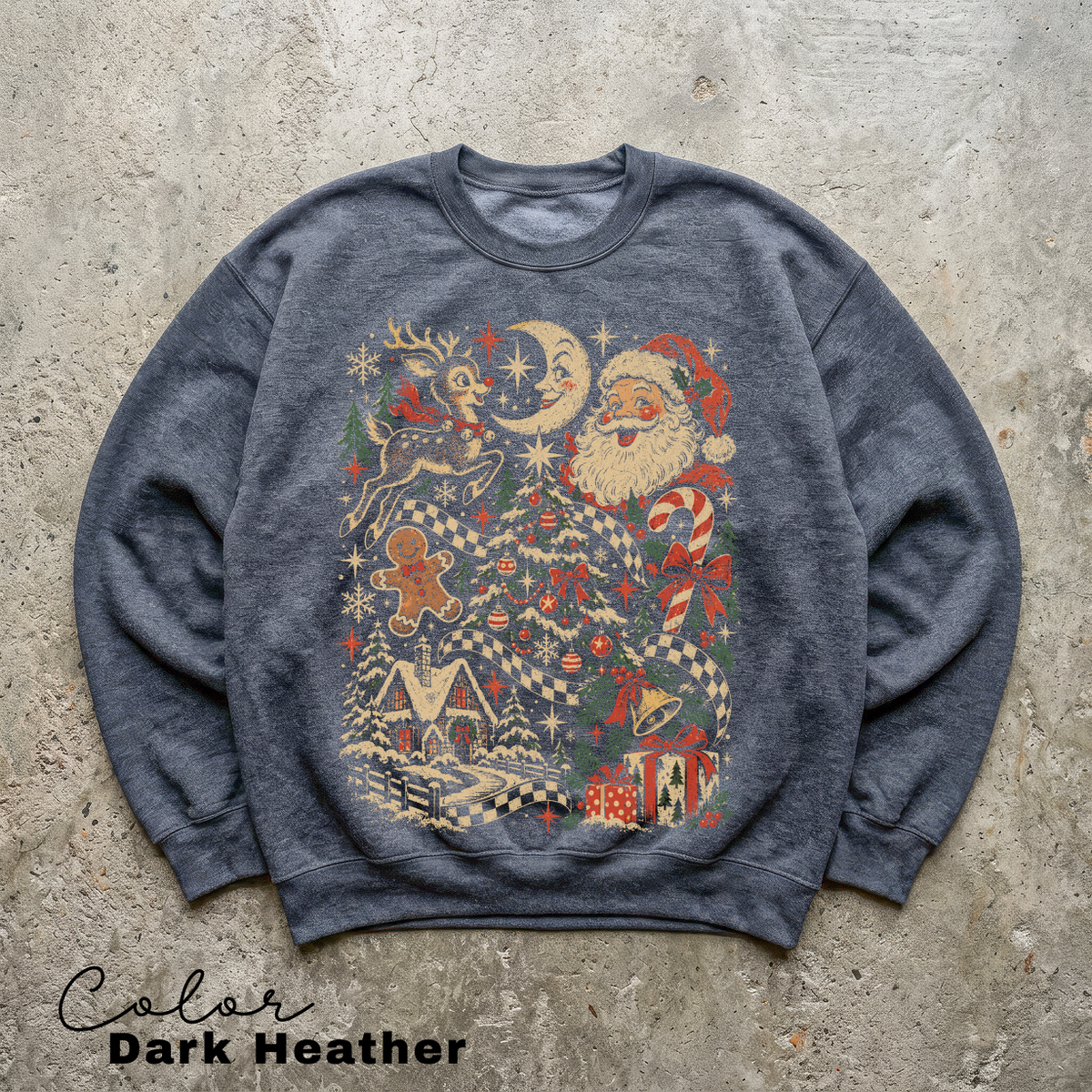 Retro Christmas Sweatshirt, Vintage Holiday Crewneck, Festive Santa and Reindeer Design