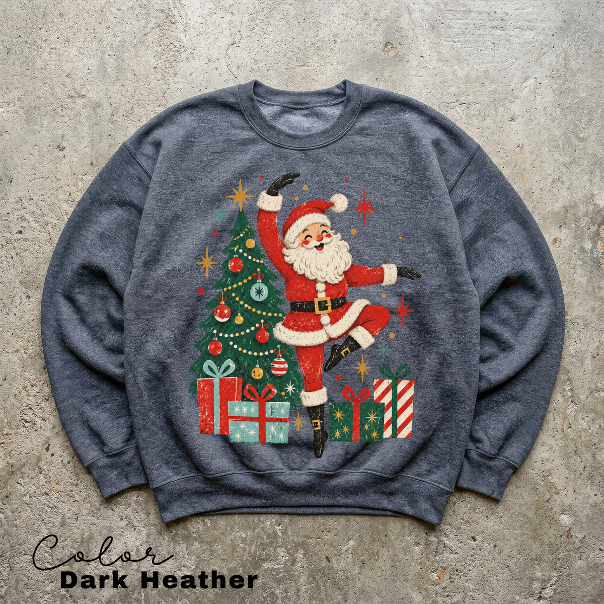 Retro Dancing Santa Sweatshirt, Vintage Christmas Crewneck, Holiday Pullover Sweater