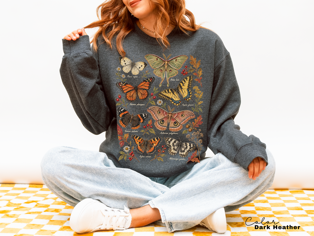 Vintage Butterfly Sweatshirt, Fall Autumn Pullover