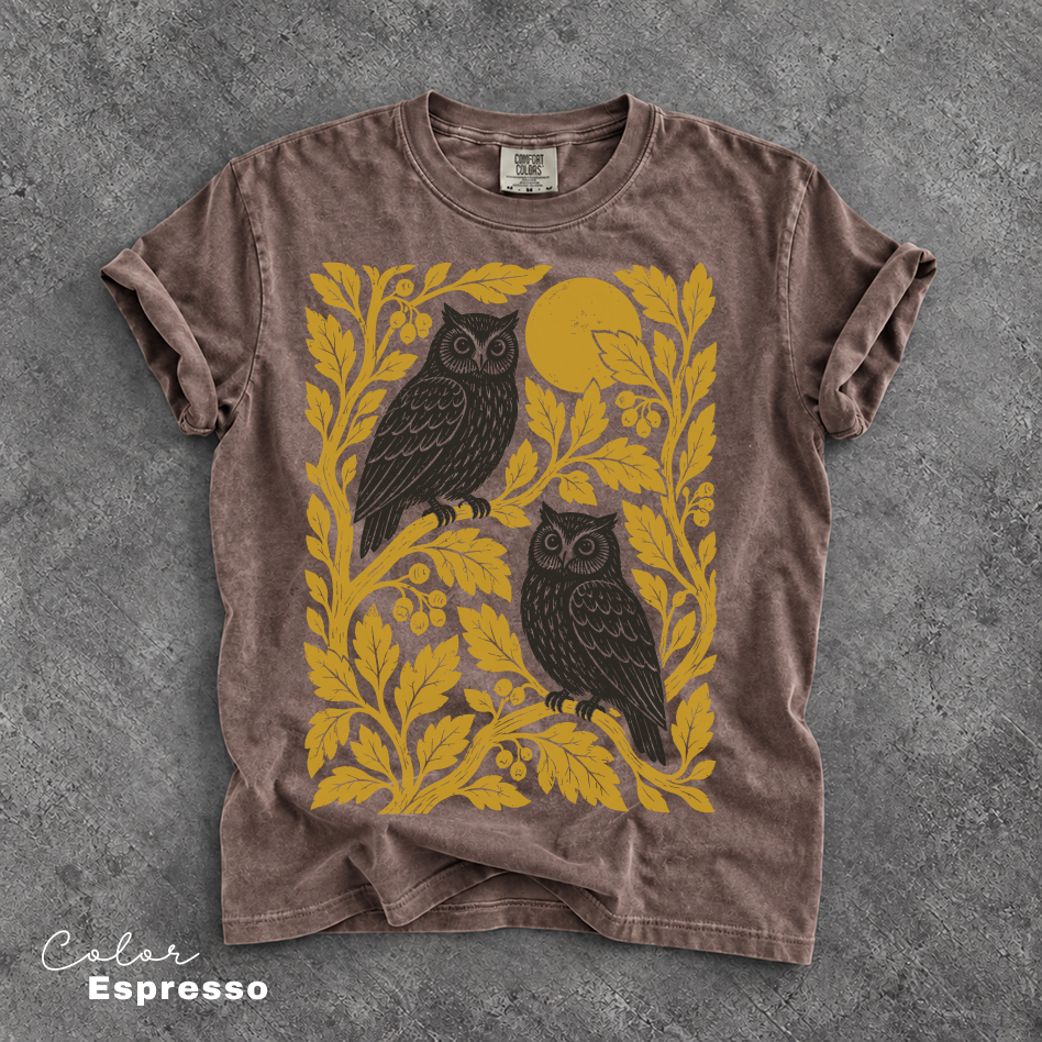 Vintage Owl T-Shirt, Owl Nature Graphic Tee, Botanical Shirt, Comfort Colors Tee