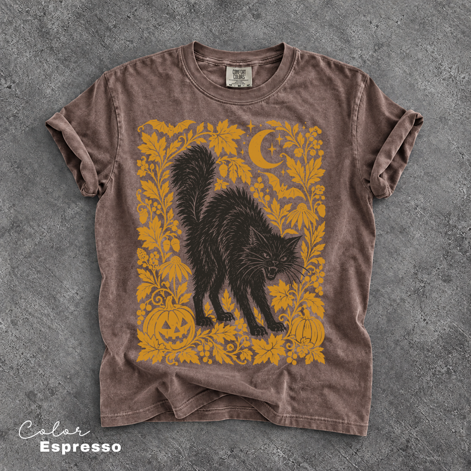 Black Cat Halloween Shirt, Witchy Graphic Tee, Fall Pumpkin T-Shirt, Vintage Spooky Season