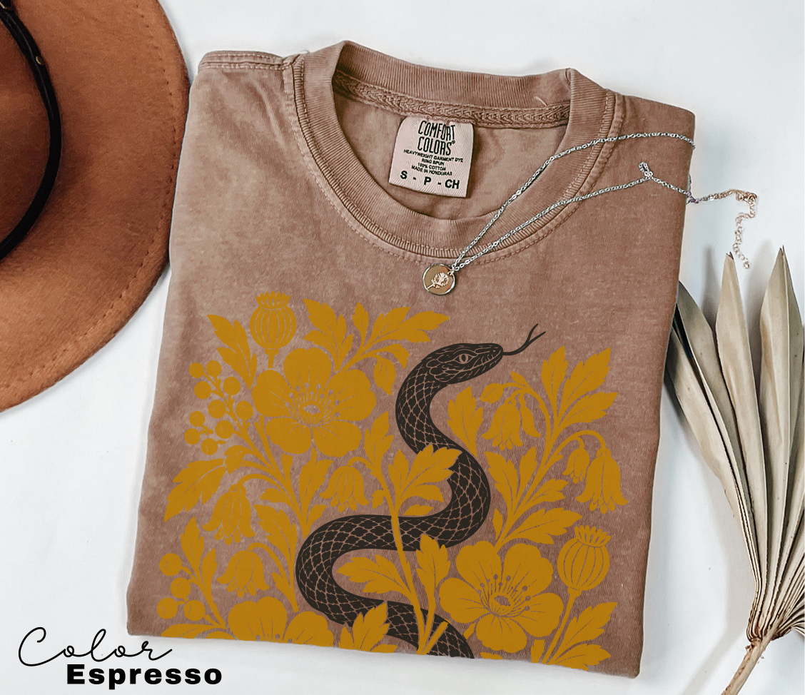Retro Snake Floral T-Shirt, Botanical Vintage Tee, Comfort Colors Tee, Boho Cottagecore