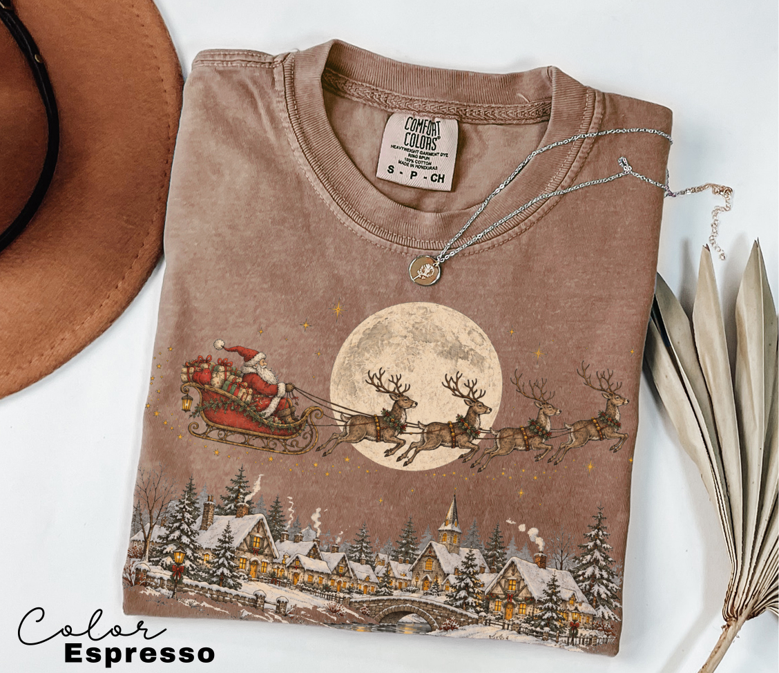 Vintage Christmas Shirt, Santa and Reindeer Tee, Comfort Colors Tee