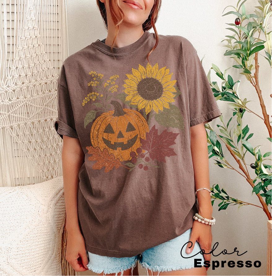 Halloween Pumpkin T-Shirt, Jack O Lantern Fall Shirt, Boho Comfort Colors Tee