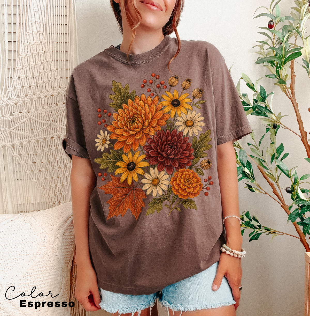 Fall Floral Shirt, Botanical Graphic Tee, Vintage Autumn Flower T-Shirt