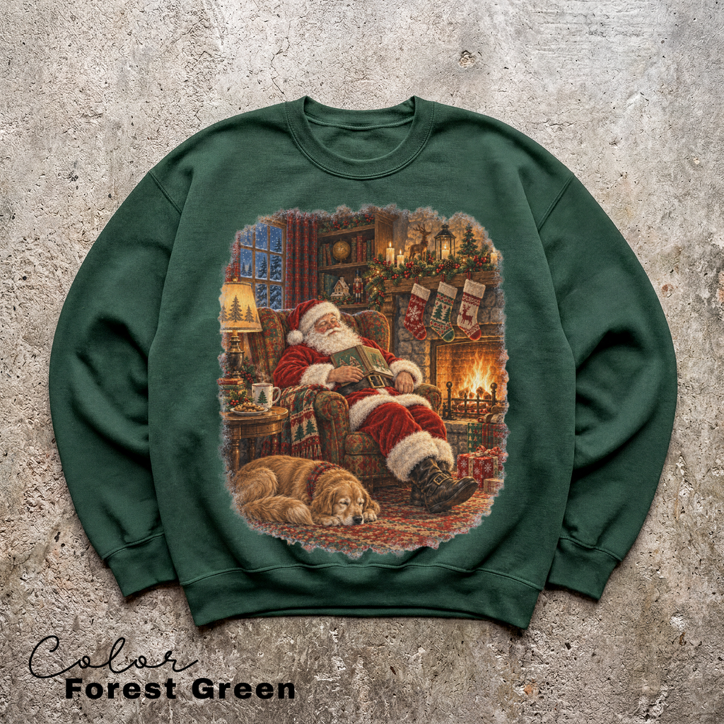 Vintage 90s Santa Sweatshirt, Retro Christmas Crewneck, Reading, Book Lover