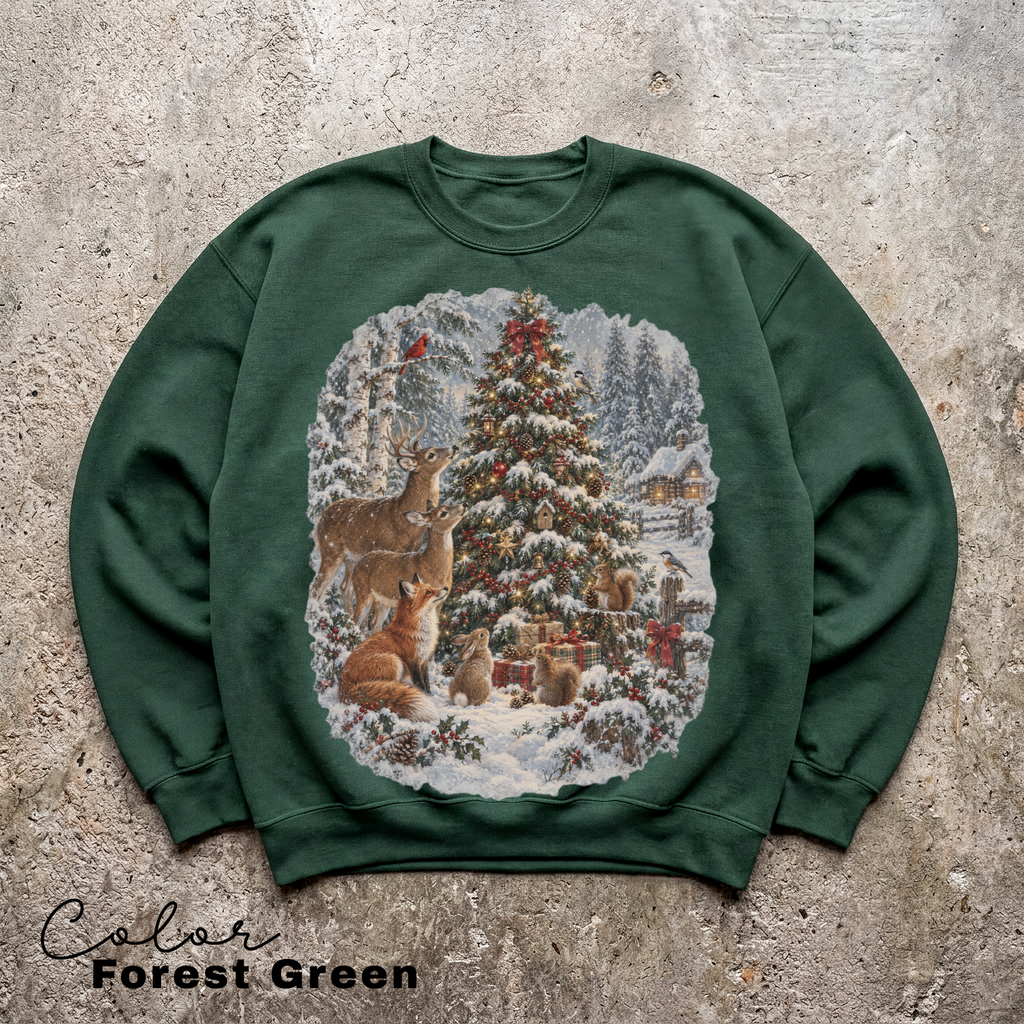 Vintage 90s Christmas Sweatshirt, Retro Holiday Nature Crewneck, Cozy Winter Pullover