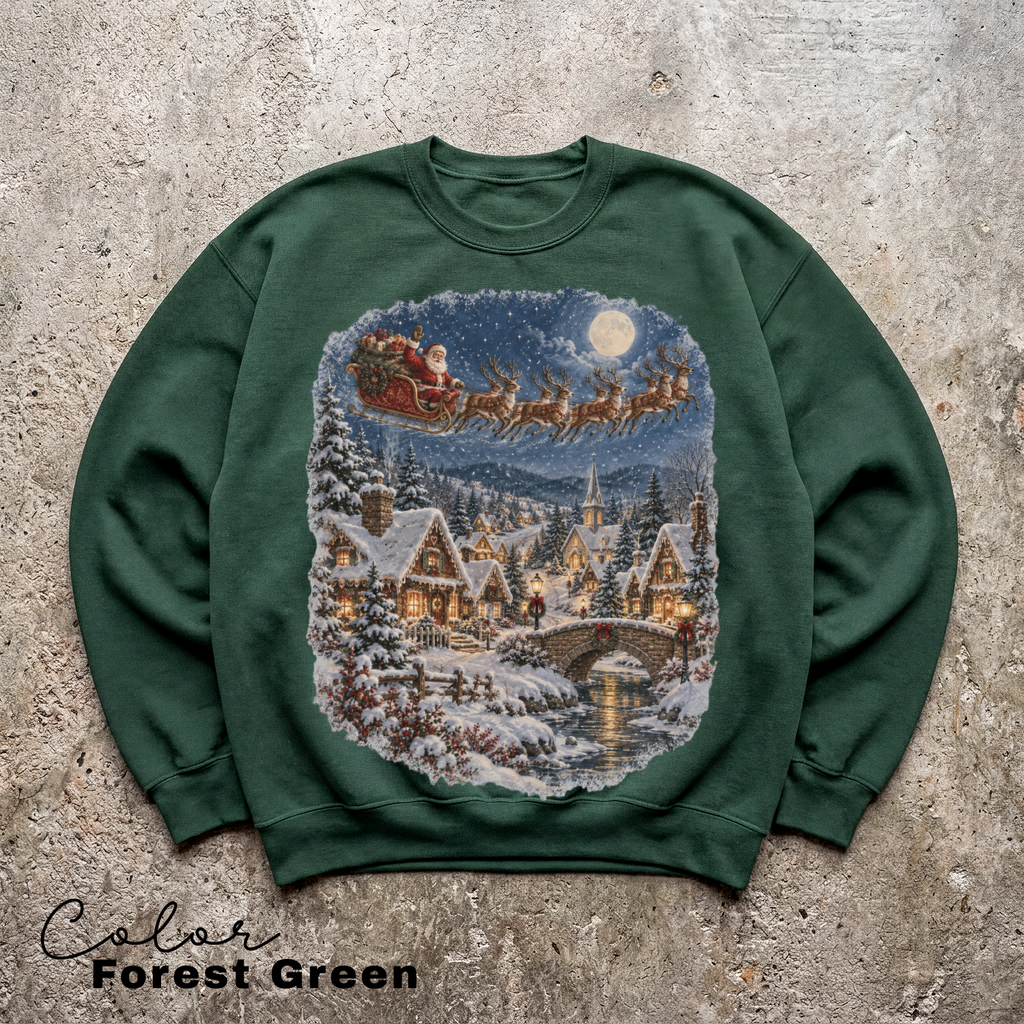 Retro Santa Sweatshirt, Vintage 90s Christmas Crewneck, Retro Holiday, Santa and Reindeer Winter Scene