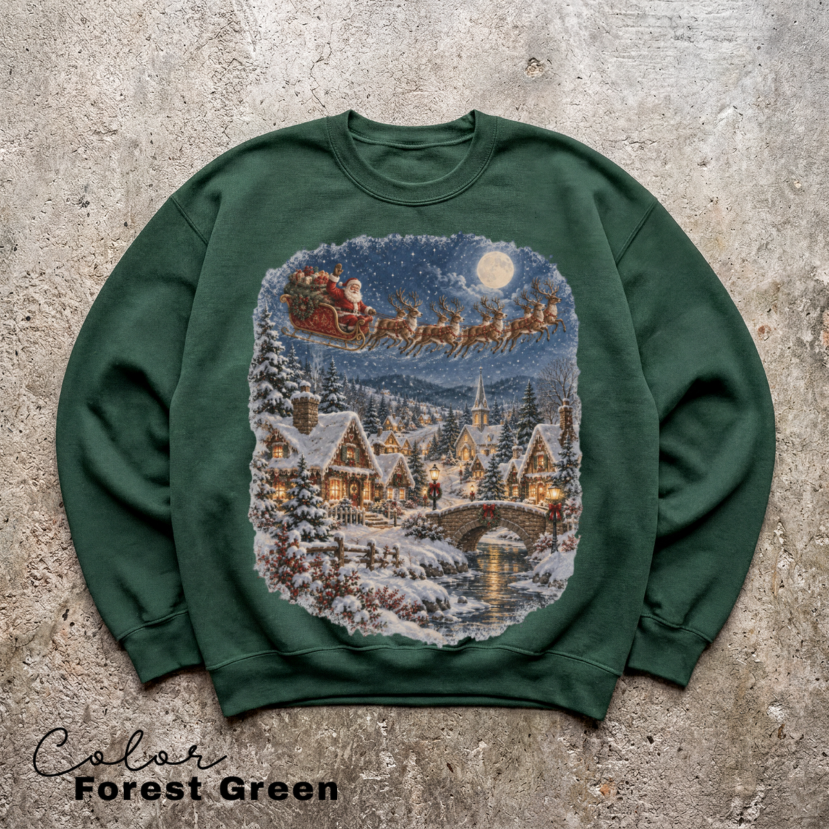 Retro Santa Sweatshirt, Vintage 90s Christmas Crewneck, Retro Holiday, Santa and Reindeer Winter Scene