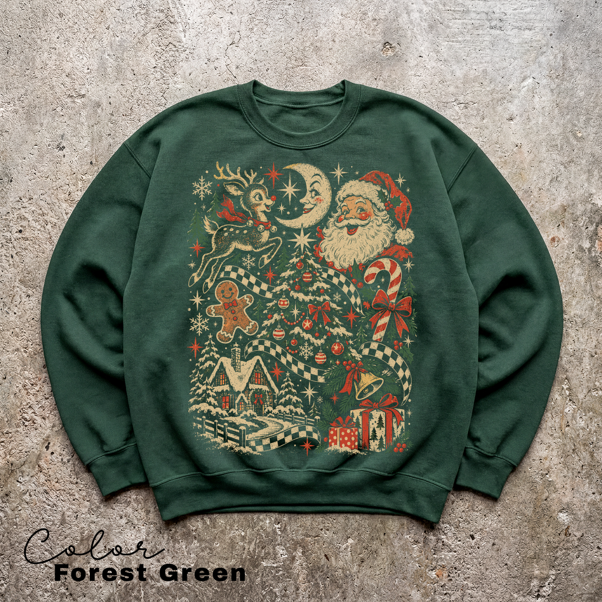 Retro Christmas Sweatshirt, Vintage Holiday Crewneck, Festive Santa and Reindeer Design