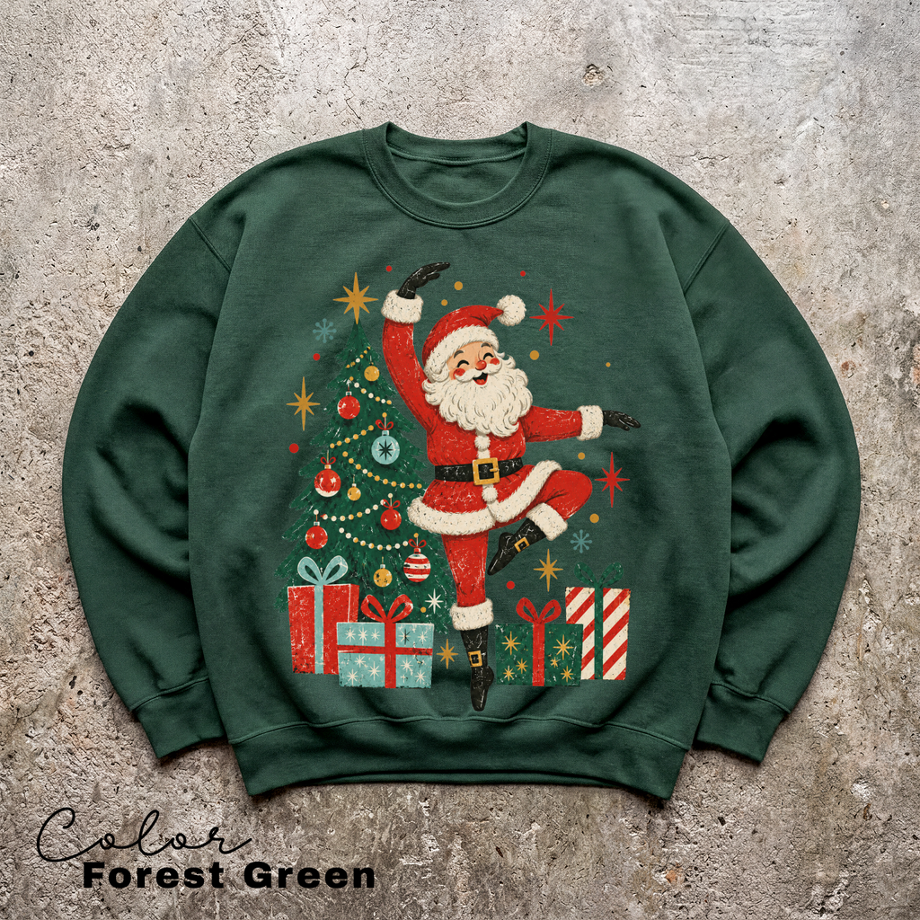 Retro Dancing Santa Sweatshirt, Vintage Christmas Crewneck, Holiday Pullover Sweater
