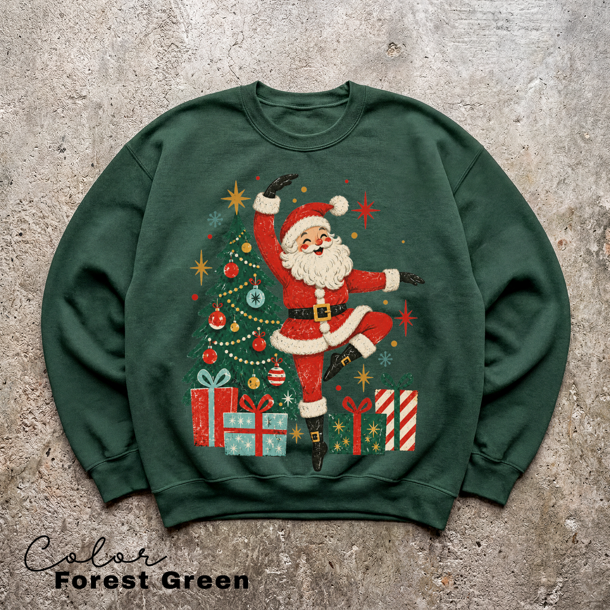 Retro Dancing Santa Sweatshirt, Vintage Christmas Crewneck, Holiday Pullover Sweater