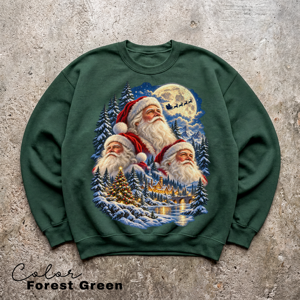 Santa Christmas 90s Sweatshirt, Vintage Christmas Pullover, Santa Claus Face, Moon