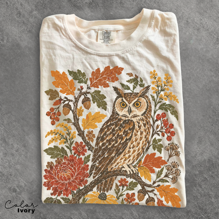 Vintage Owl T-Shirt, Fall Nature Graphic Tee