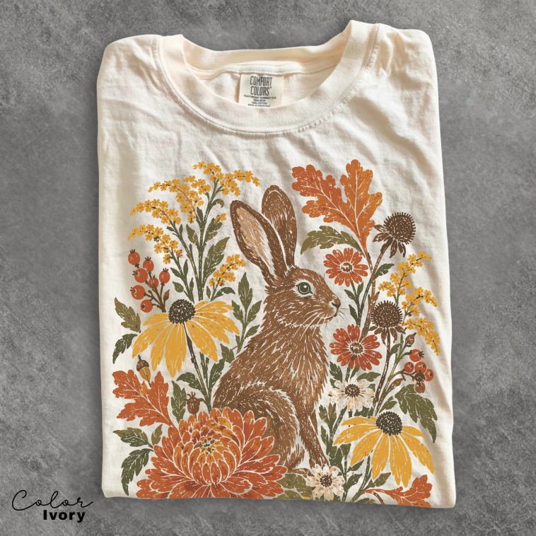Vintage Rabbit Floral Shirt, Flower Fall Tee
