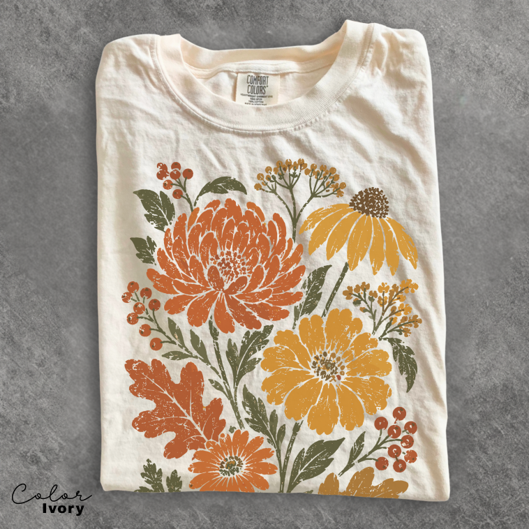 Fall Floral Tee, Vintage Botanical Shirt