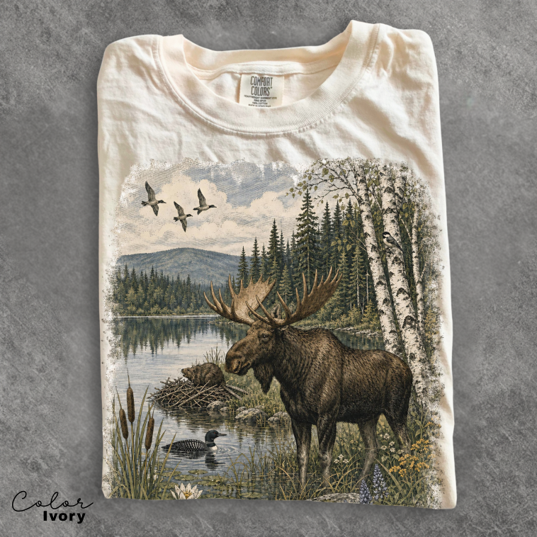 Vintage Moose Wildlife T-Shirt, Retro 90's Style Nature Shirt, Comfort Colors