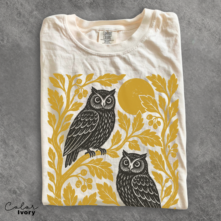 Vintage Owl T-Shirt, Owl Nature Graphic Tee, Botanical Shirt, Comfort Colors Tee