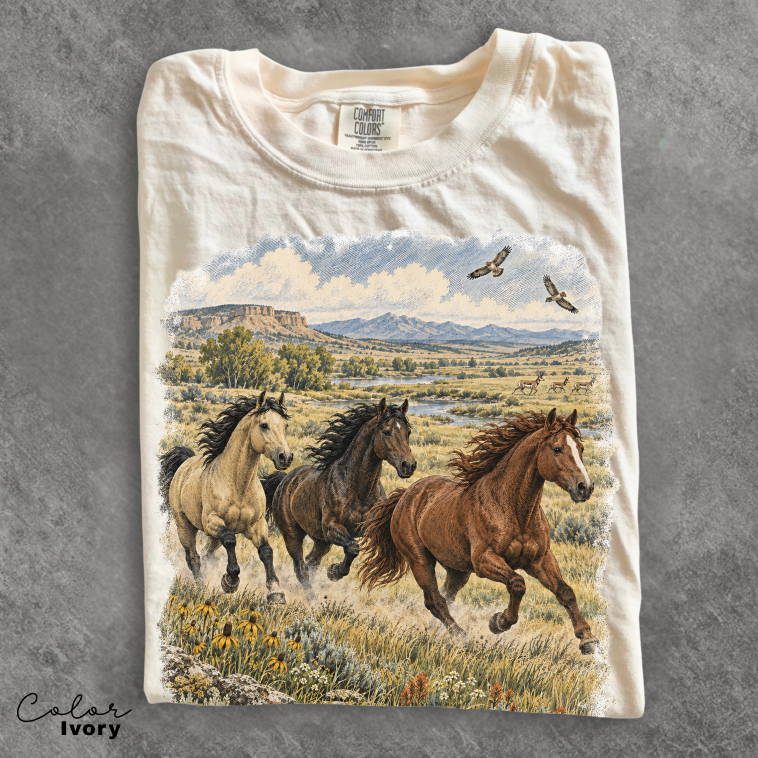 Vintage Horse Nature T-Shirt, Wild Horse Tee, Retro 90's Style Nature Tee