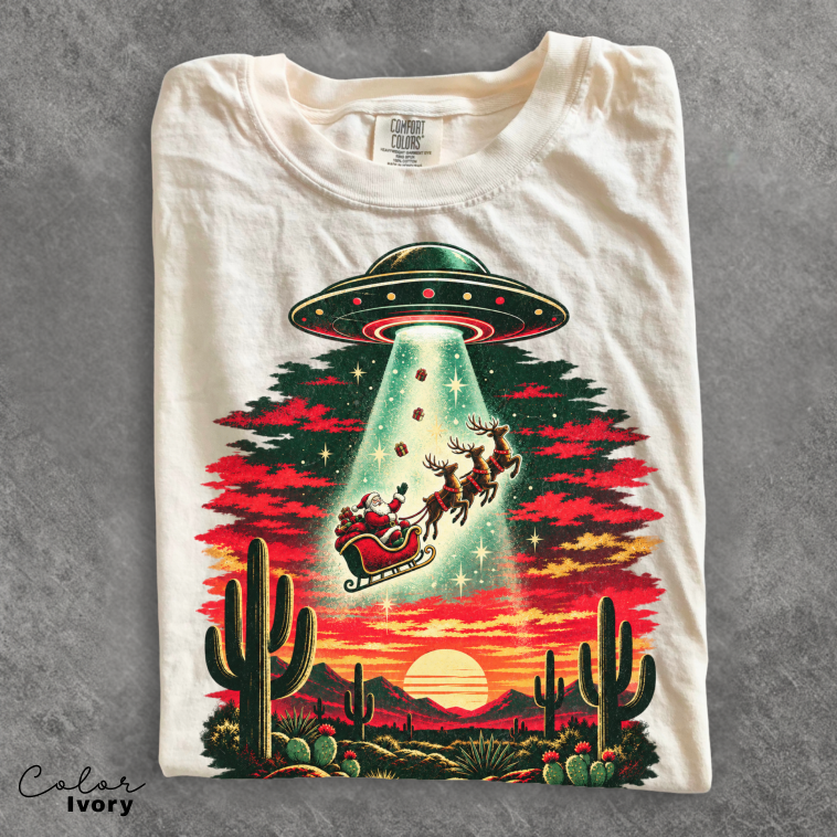 Santa UFO Christmas Shirt, Vintage Christmas Tee, Funny Christmas Tee