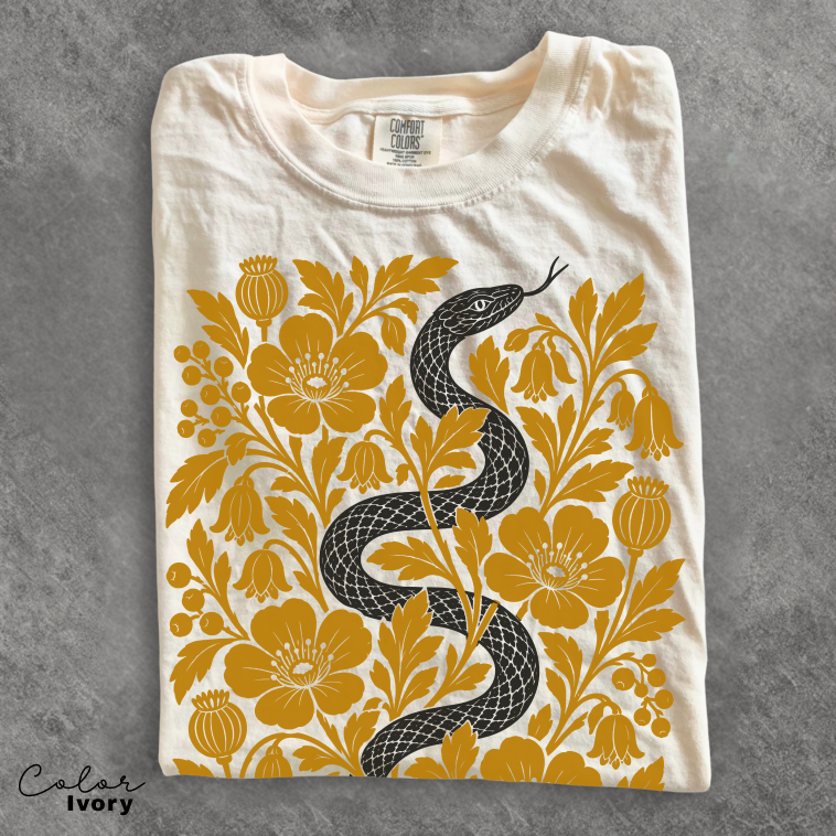 Retro Snake Floral T-Shirt, Botanical Vintage Tee, Comfort Colors Tee, Boho Cottagecore