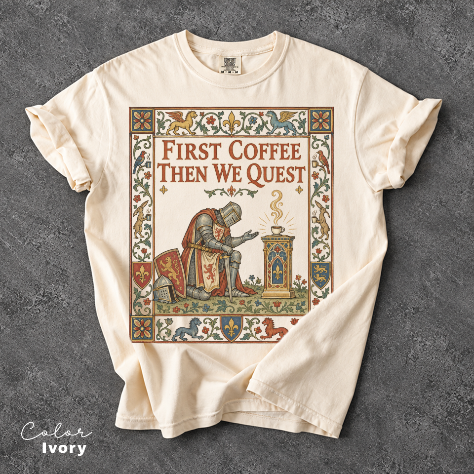 Medieval Knight Coffee Shirt, Funny Medieval Tee, Coffee Lover, Comfort Colors