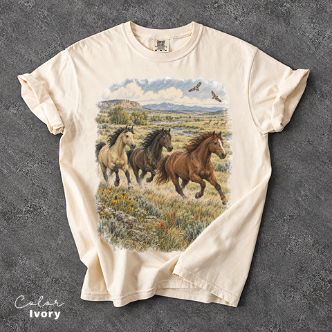 Vintage Horse Nature T-Shirt, Wild Horse Tee, Retro 90's Style Nature Tee