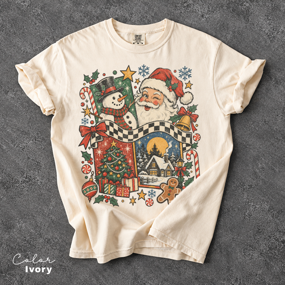 Christmas Vintage Shirt, Retro Santa Claus Snowman Shirt, Comfort Colors Tee