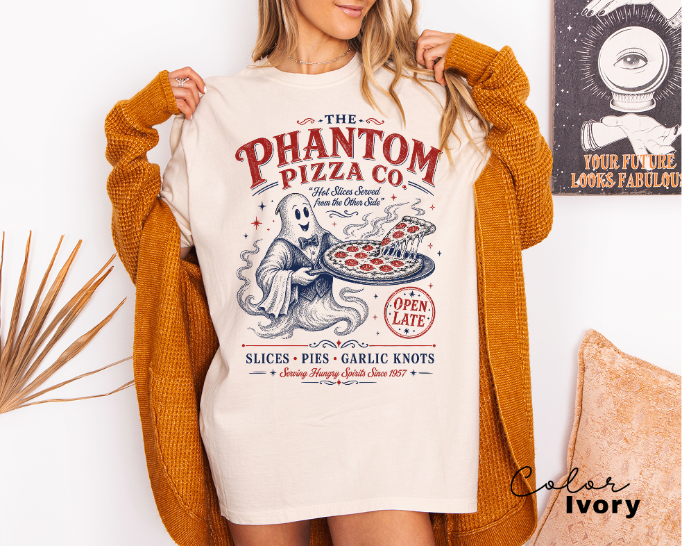 Ghost Pizza Graphic Tee, Retro Halloween Shirt,